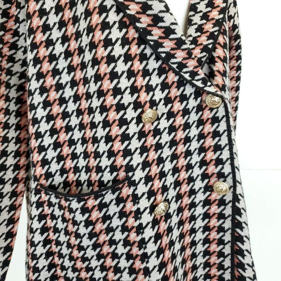 Joie Houndstooth Double Breasted Button Front Business Casual Blazer Sweater - Picture 7 of 11